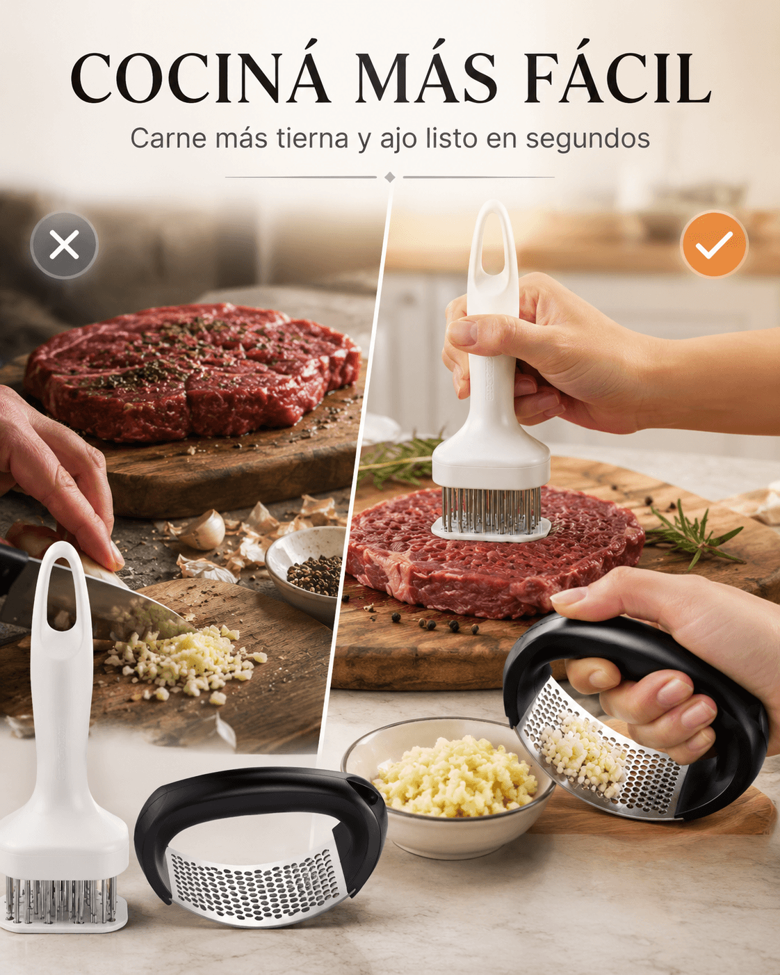 Trituradora de ajos manual + Ablandador de carne