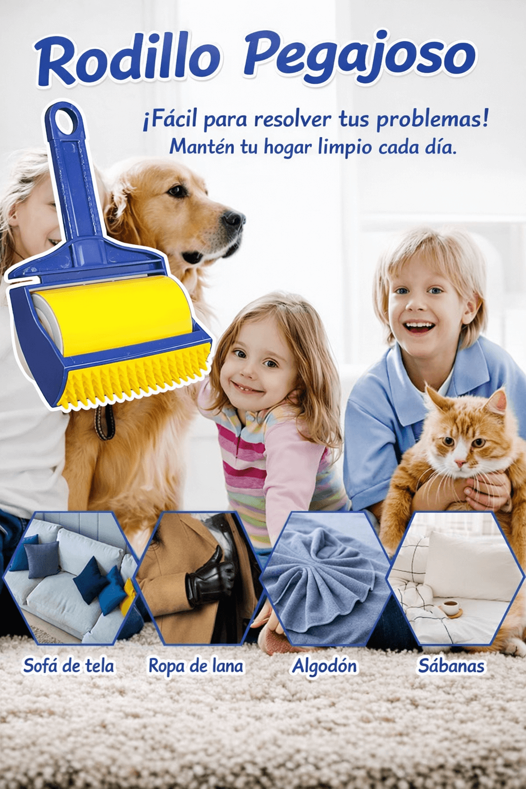 Elimina Pelos y Pelusas en Segundos 🐾 El Rodillo Reutilizable que Mantiene tu Casa Impecable