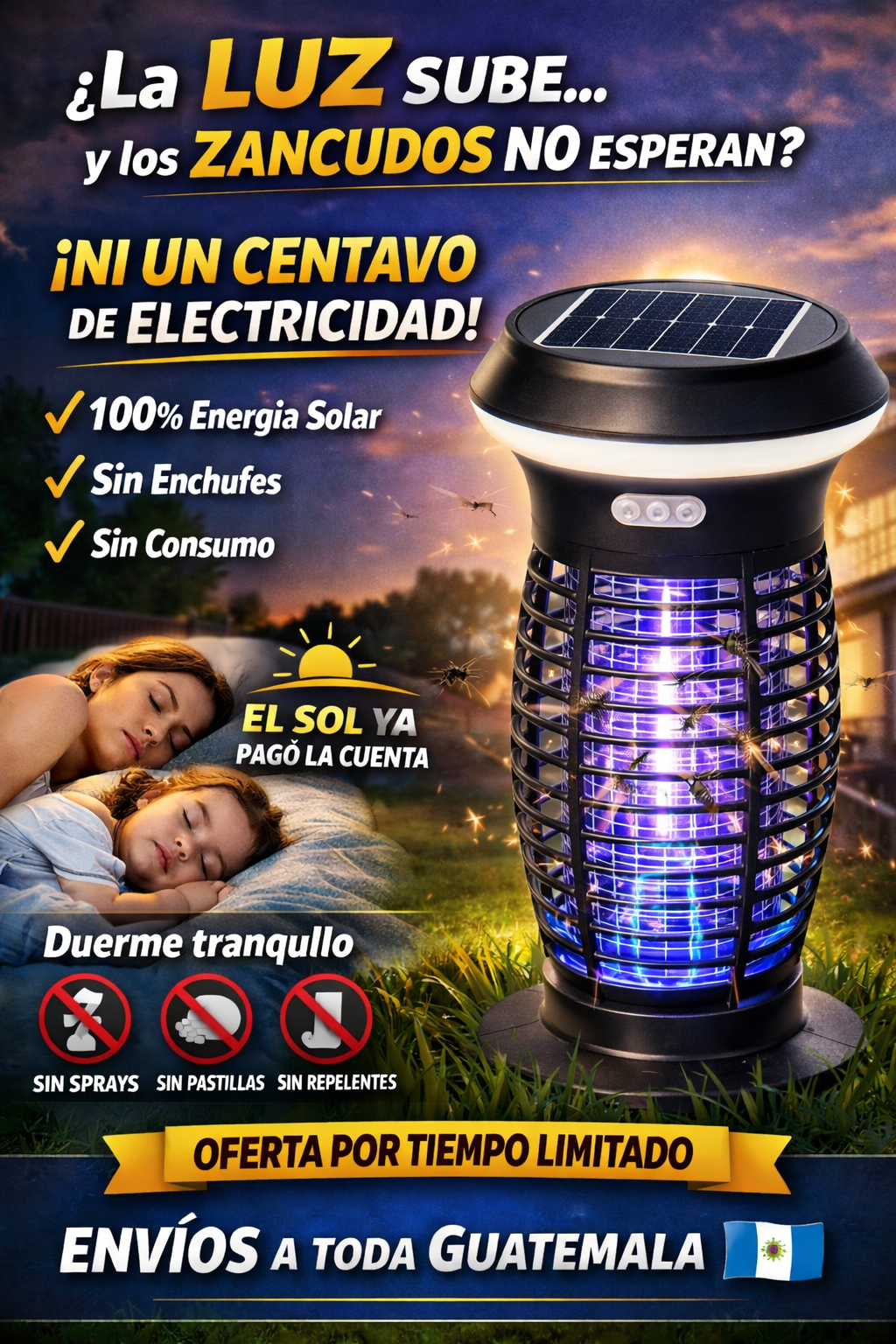 Anysun Mata Mosquitos Electrico Solar, Lampara Antimosquitos Impermeable, Mosquitos Electrico USB Recargable, Anti Mosquitos Electrico para Interiores, Inicio, Patios, Jardines, Acampar