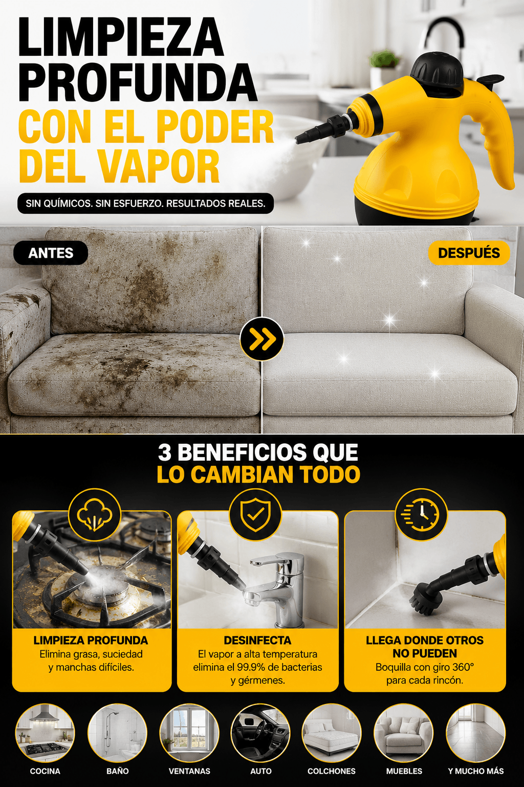 Limpia, desinfecta y elimina la suciedad más difícil con el poder del vapor 💨
