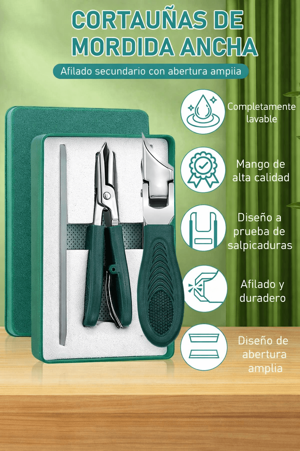 Juego de 3 Piezas - Cortauñas Biselado con Pico de Águila, Mango Largo, Apertura de Mandíbula Ancha, Cortauñas Inclinado Anti-salpicaduras para Uñas Gruesas