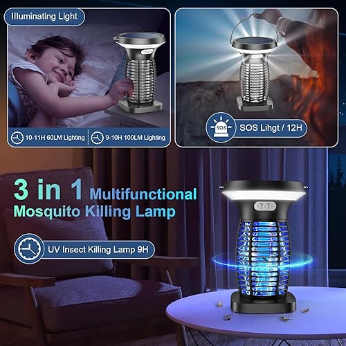 Anysun Mata Mosquitos Electrico Solar, Lampara Antimosquitos Impermeable, Mosquitos Electrico USB Recargable, Anti Mosquitos Electrico para Interiores, Inicio, Patios, Jardines, Acampar