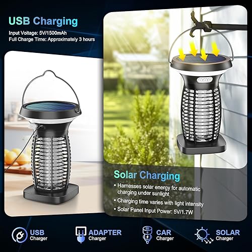 Anysun Mata Mosquitos Electrico Solar, Lampara Antimosquitos Impermeable, Mosquitos Electrico USB Recargable, Anti Mosquitos Electrico para Interiores, Inicio, Patios, Jardines, Acampar